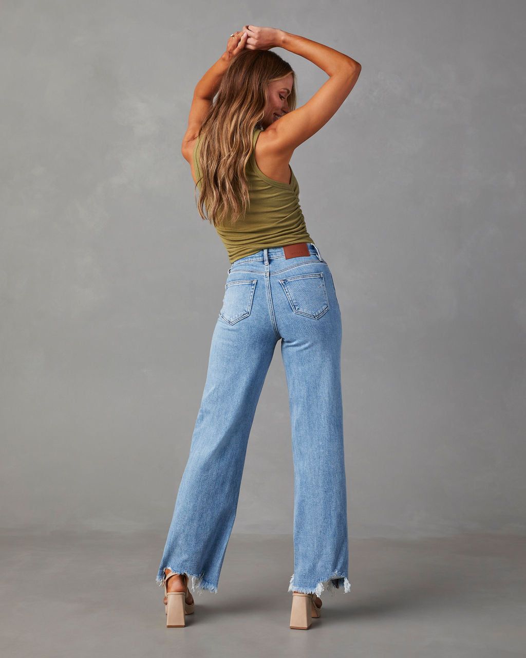 Mandy High Rise Stretch Frayed Wide Leg Jeans sold by Vici product image thumbnail 2