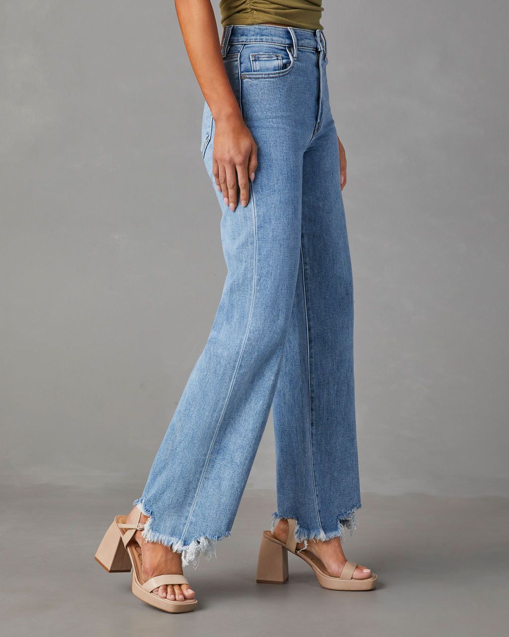 Mandy High Rise Stretch Frayed Wide Leg Jeans sold by Vici product image thumbnail 3
