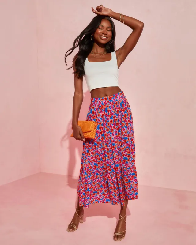 Blooming Poppy Tiered Midi Skirt sold by Vici