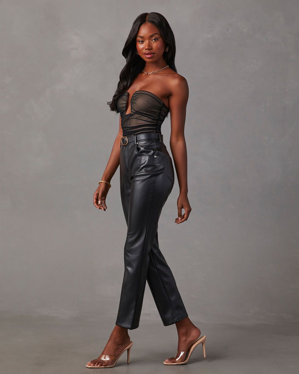 Jazlynn Mesh Strapless Ruched Cutout Bodysuit - Black sold by Vici product image thumbnail 6