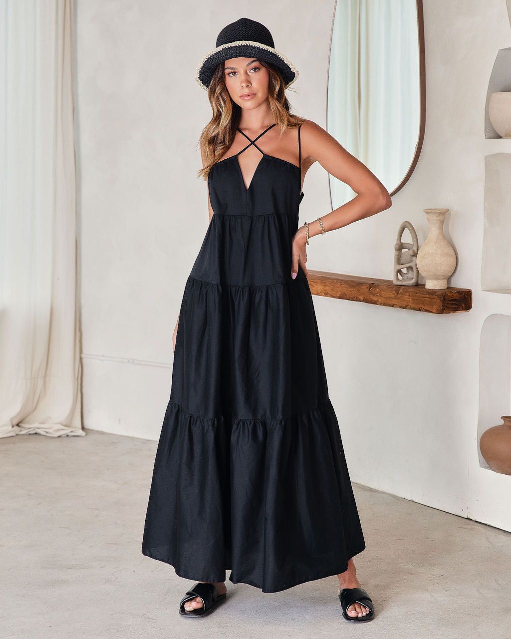 Saylor Cotton Pocketed Tiered Maxi Dress sold by Vici