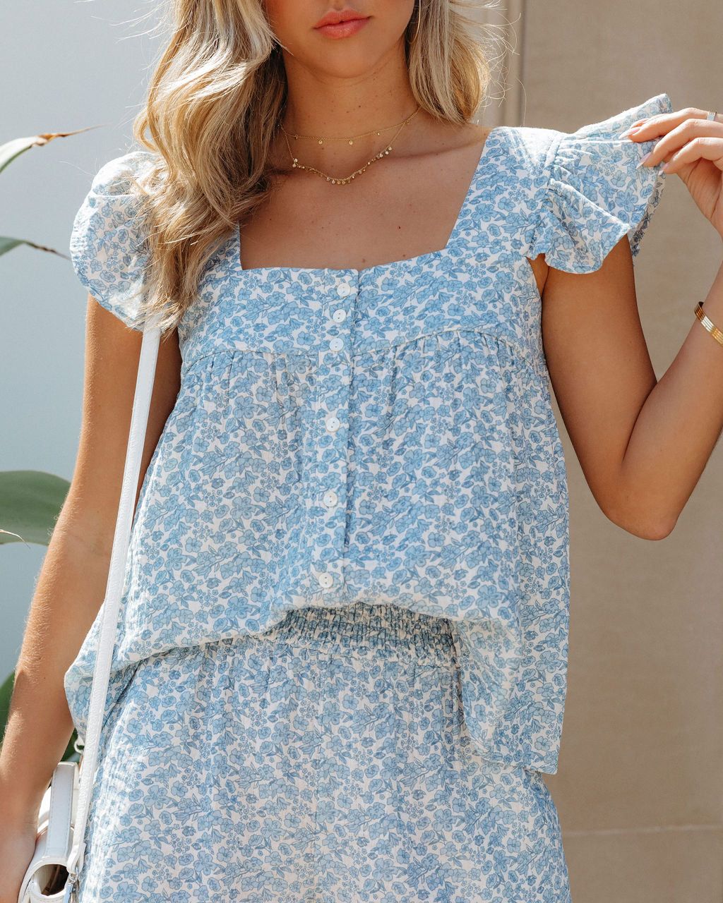 Maura Cotton Floral Button Down Babydoll Top - Blue - FINAL SALE sold by Vici product image thumbnail 7