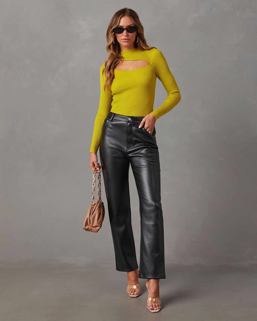 Stefanie Cutout Ribbed Knit Long Sleeve Top - Chartreuse sold by Vici product image thumbnail 2