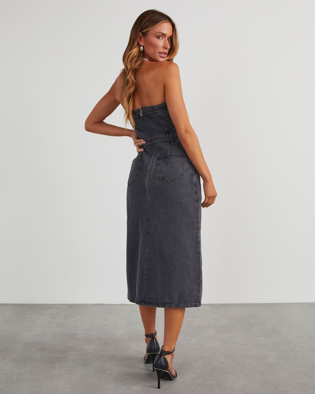 Edgy Era Denim Strapless Midi Dress - Black sold by Vici product image thumbnail 4