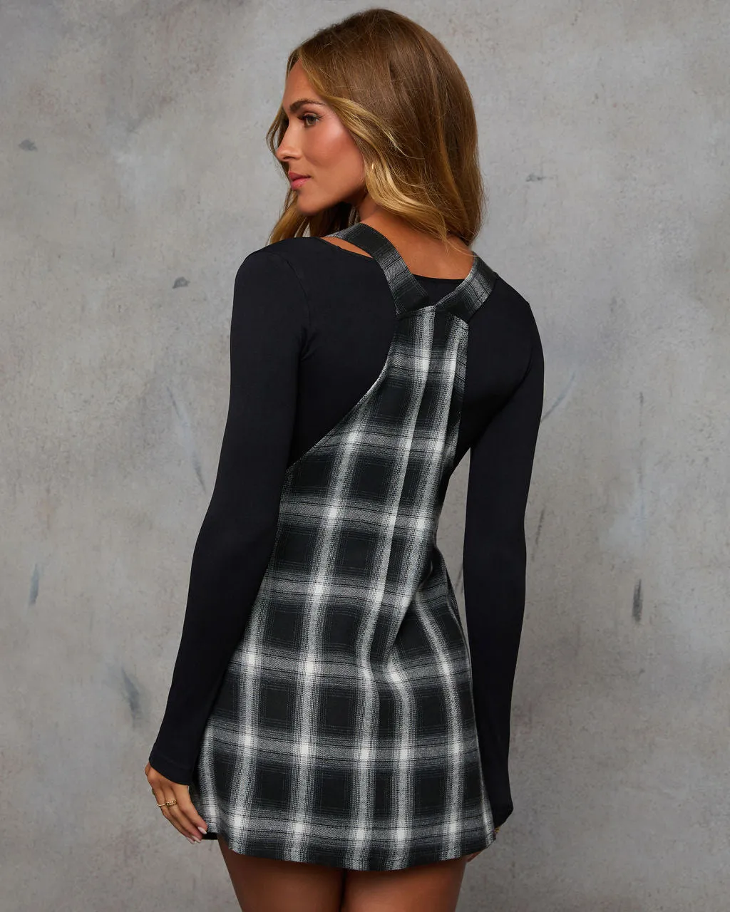 Taren Plaid Overall Mini Dress sold by Vici product image thumbnail 4