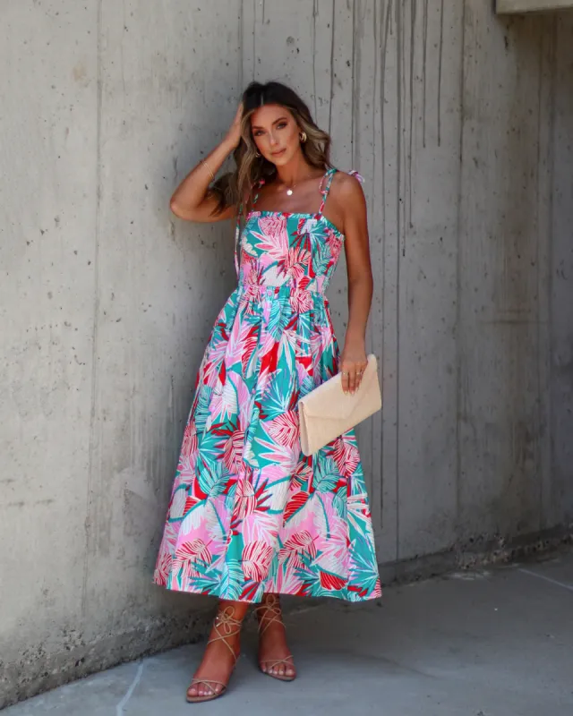 Mallorie Shoulder Tie Tropical Print Maxi Dress made by Vici