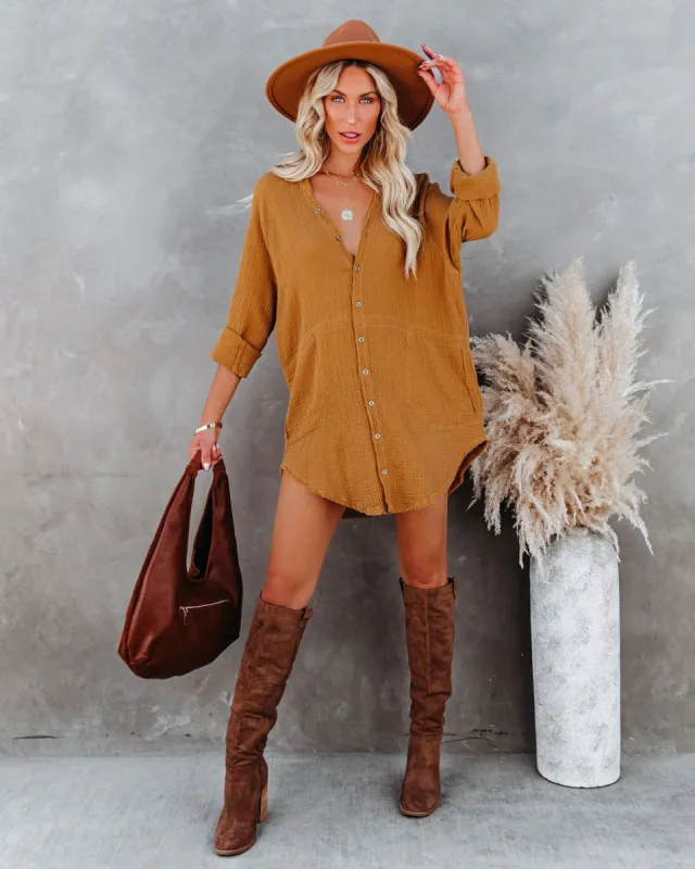 Kennedy Cotton Pocketed Button Down Tunic - Curry - FINAL SALE sold by Vici