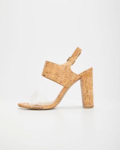 Napa Clear Strap Heeled Cork Sandal sold by Vici