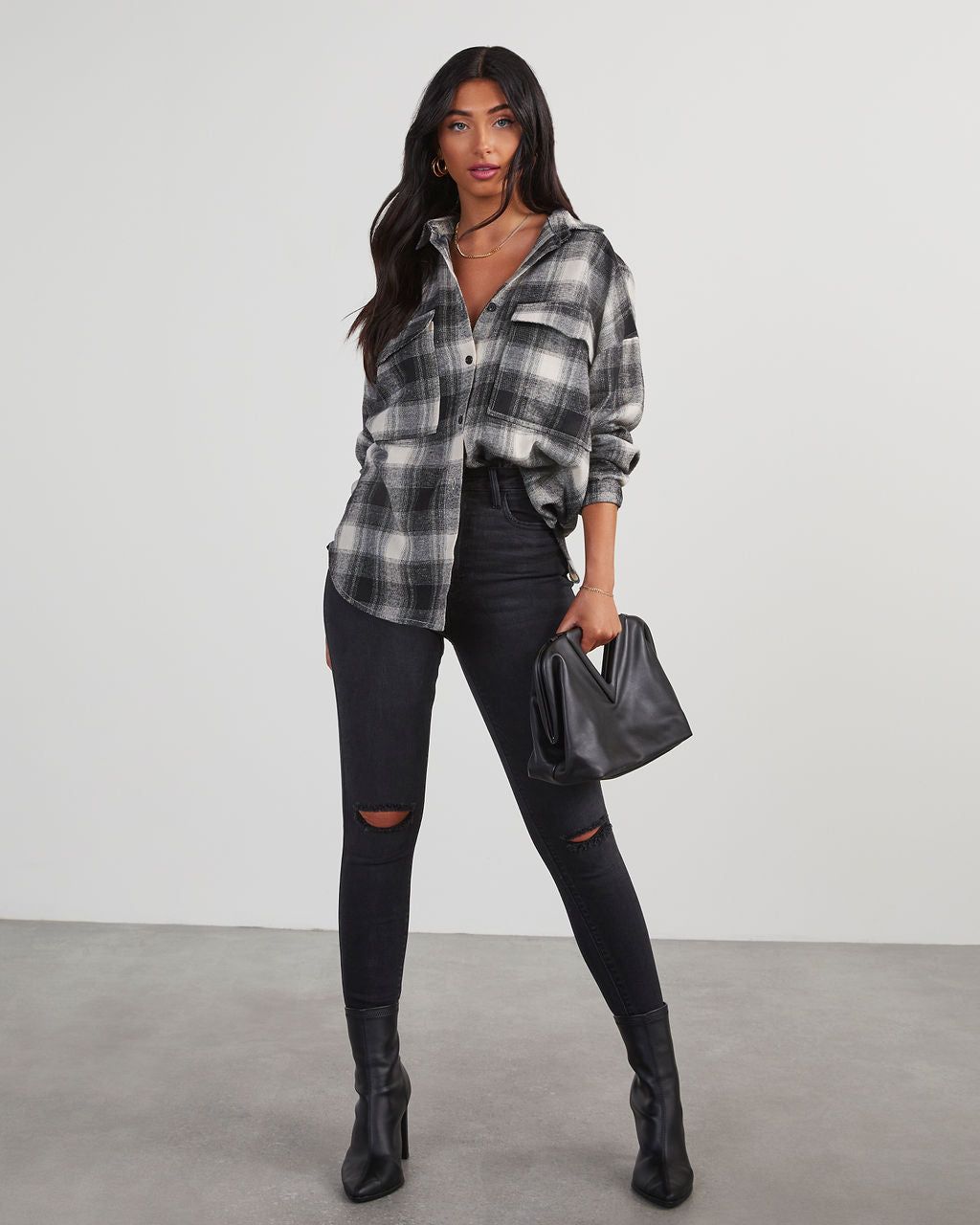 Petaluma Cotton Blend Plaid Button Down Top - Black sold by Vici product image thumbnail 6