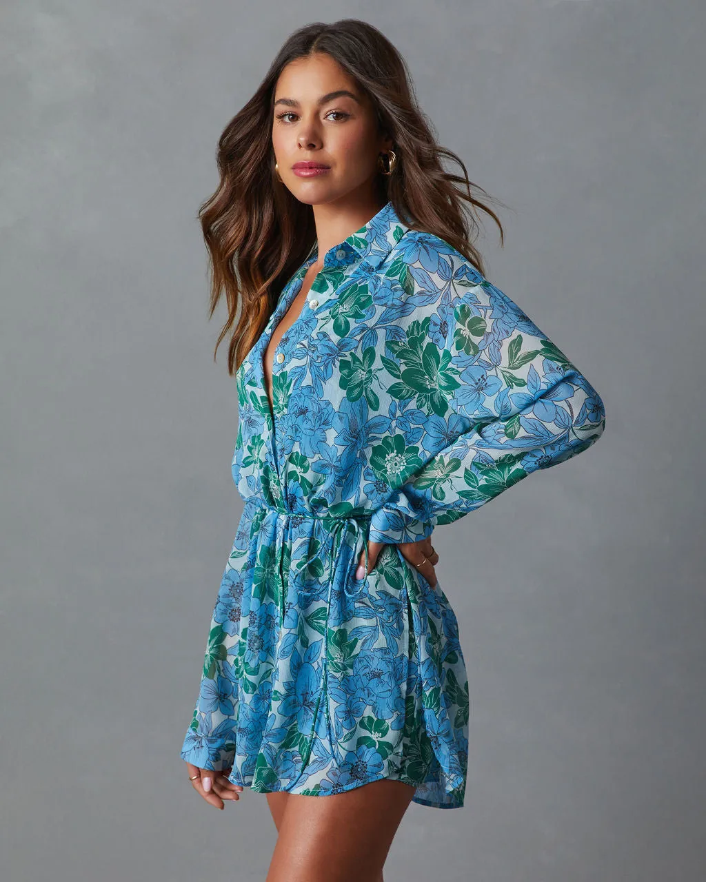 Irene Floral Button Down Tie Waist Romper sold by Vici product image thumbnail 5
