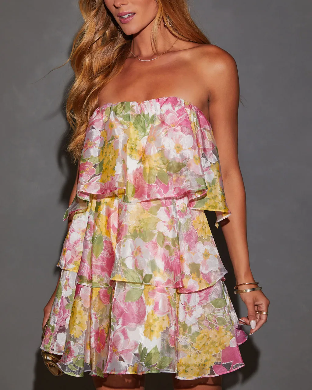 Prudence Tiered Floral Tulle Mini Dress sold by Vici product image thumbnail 5