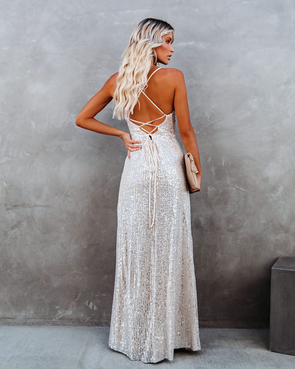 Sparkle In Her Eyes Sequin High Low Ruffle Maxi Dress - Nude - FINAL SALE sold by Vici product image thumbnail 11