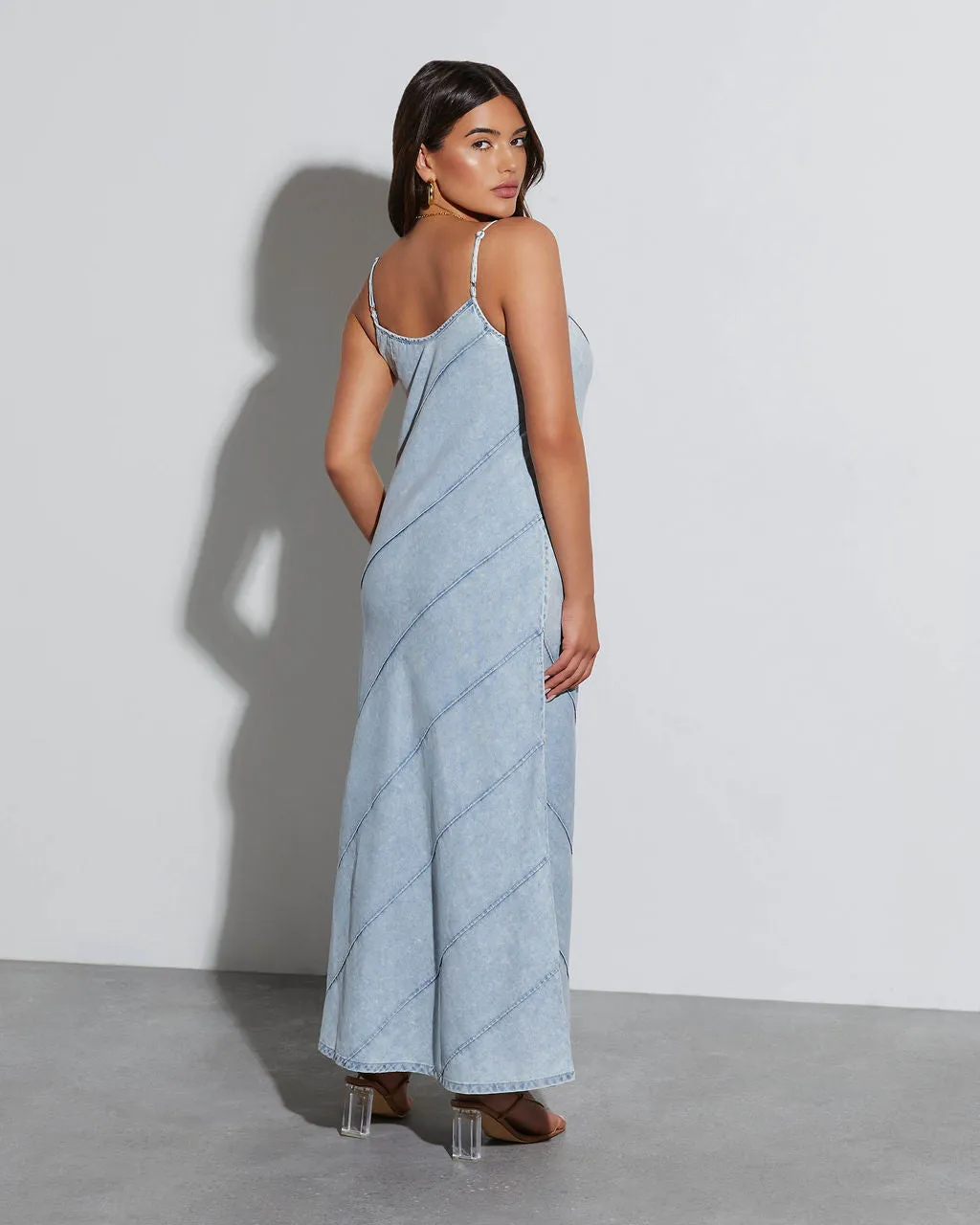 Enza V-Neck Denim Midi Dress sold by Vici product image thumbnail 4