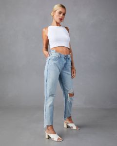 Keep Looking High Waisted Distressed Boyfriend Jeans sold by Vici