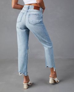 Keep Looking High Waisted Distressed Boyfriend Jeans sold by Vici