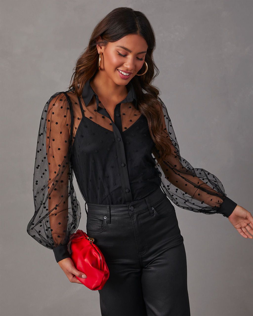 Bonjour Mon Amour Tulle Polka Dot Button Down Top sold by Vici