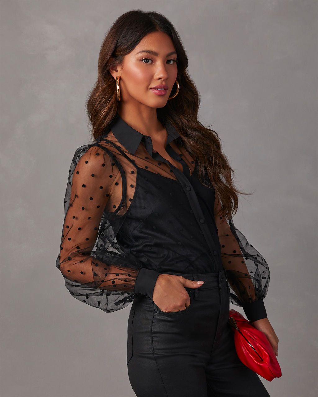 Bonjour Mon Amour Tulle Polka Dot Button Down Top sold by Vici product image thumbnail 4