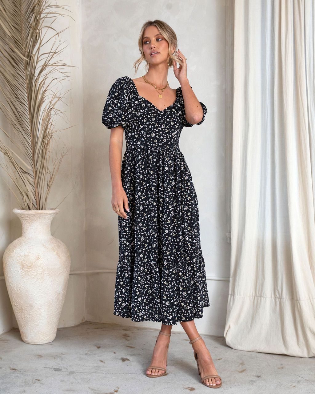 Charlie Floral Puff Sleeve Pocketed Midi Dress sold by Vici product image thumbnail 3