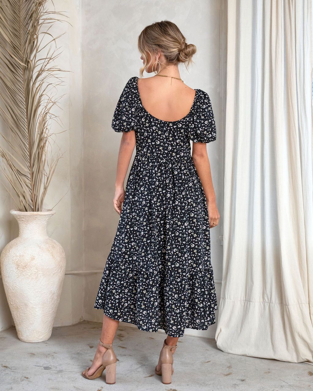 Charlie Floral Puff Sleeve Pocketed Midi Dress sold by Vici product image thumbnail 4