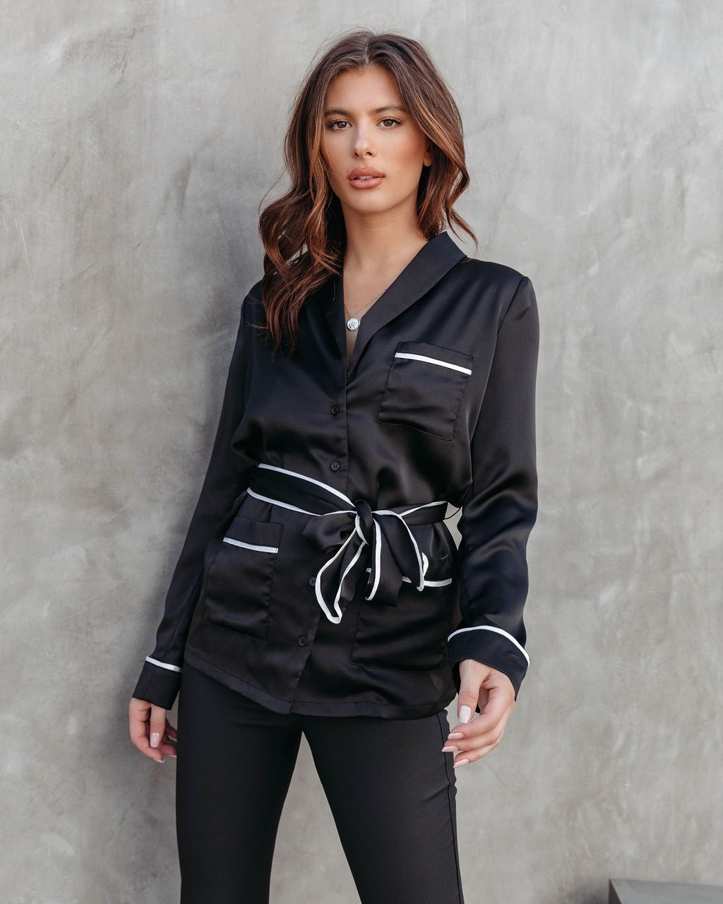 After Party Satin Pocketed Button Down Top sold by Vici product image thumbnail 5