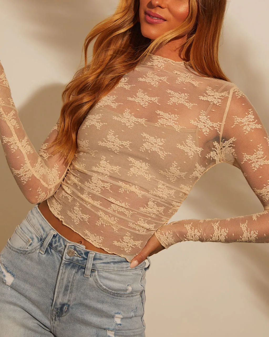 Nelle Textured Sheer Long Sleeve Top sold by Vici