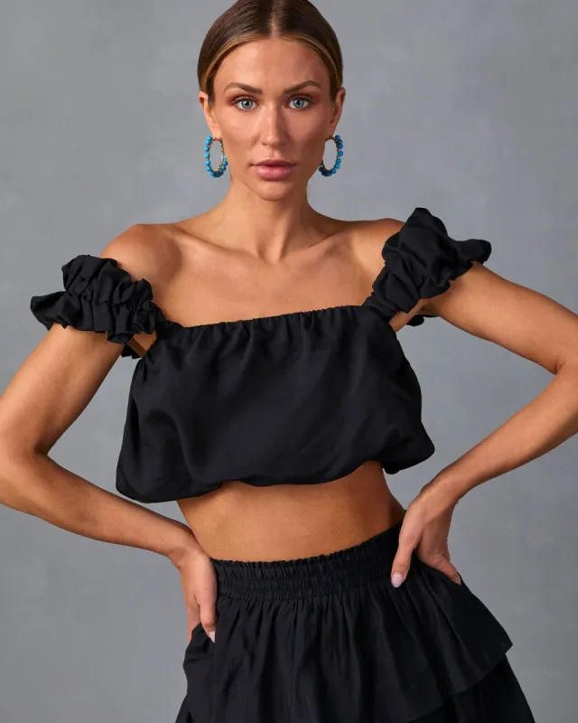 Easy To Love Bubble Hem Crop Top - Black - FINAL SALE sold by Vici