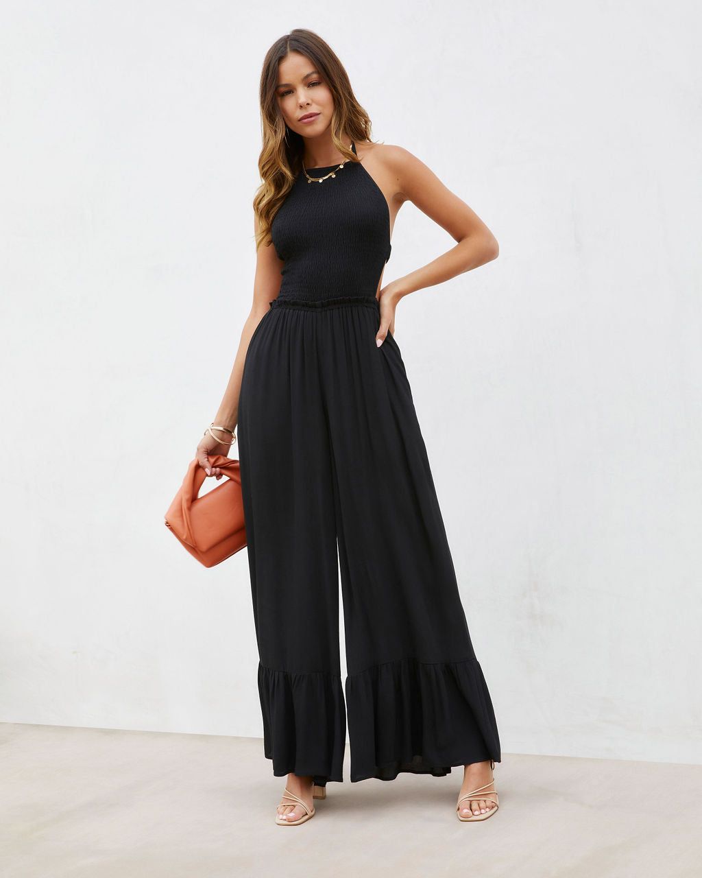 Bohdi Smocked Halter Pocketed Jumpsuit - Black - FINAL SALE sold by Vici