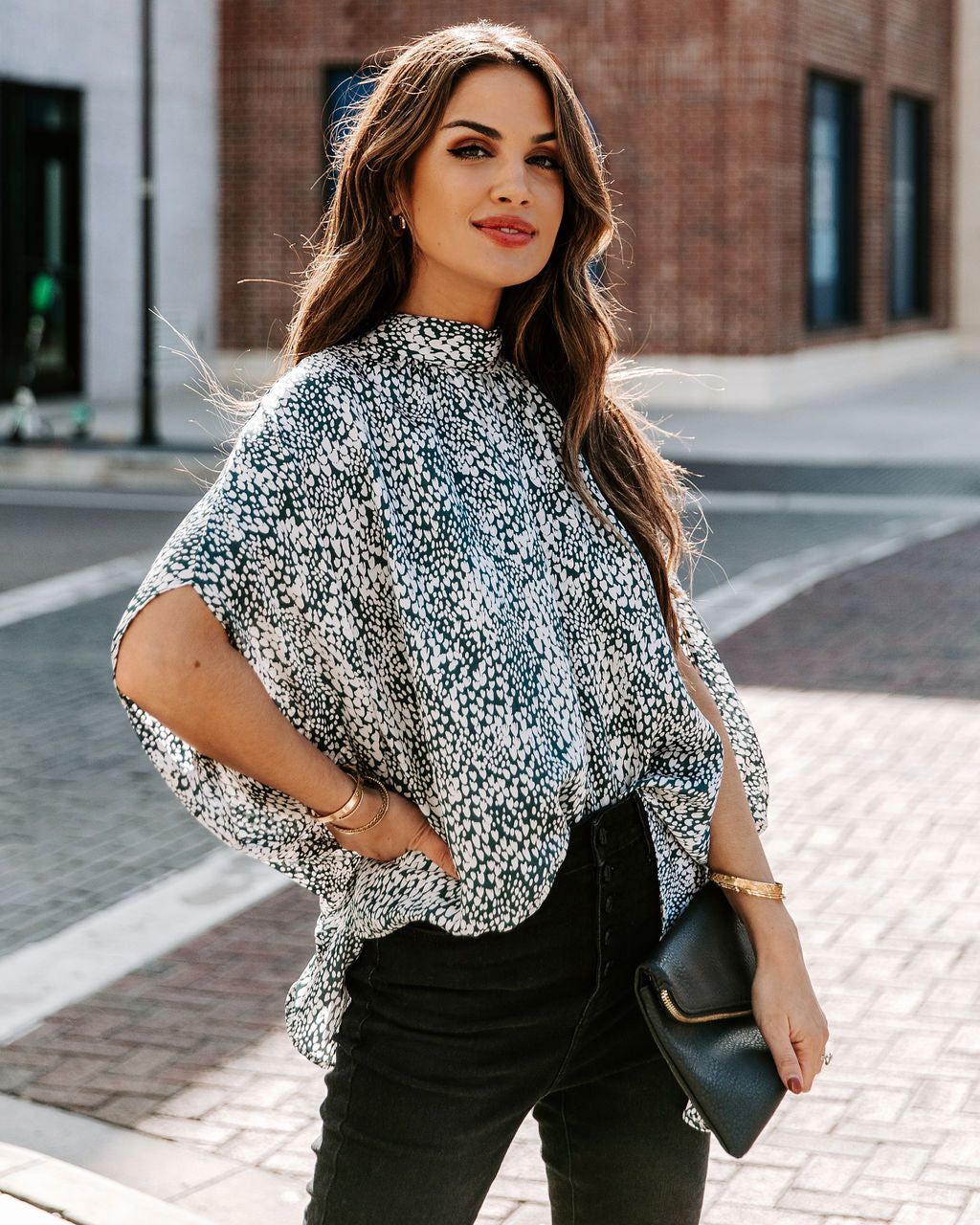 Maricopa Printed Cape Sleeve Blouse - Hunter Green - FINAL SALE sold by Vici product image thumbnail 8