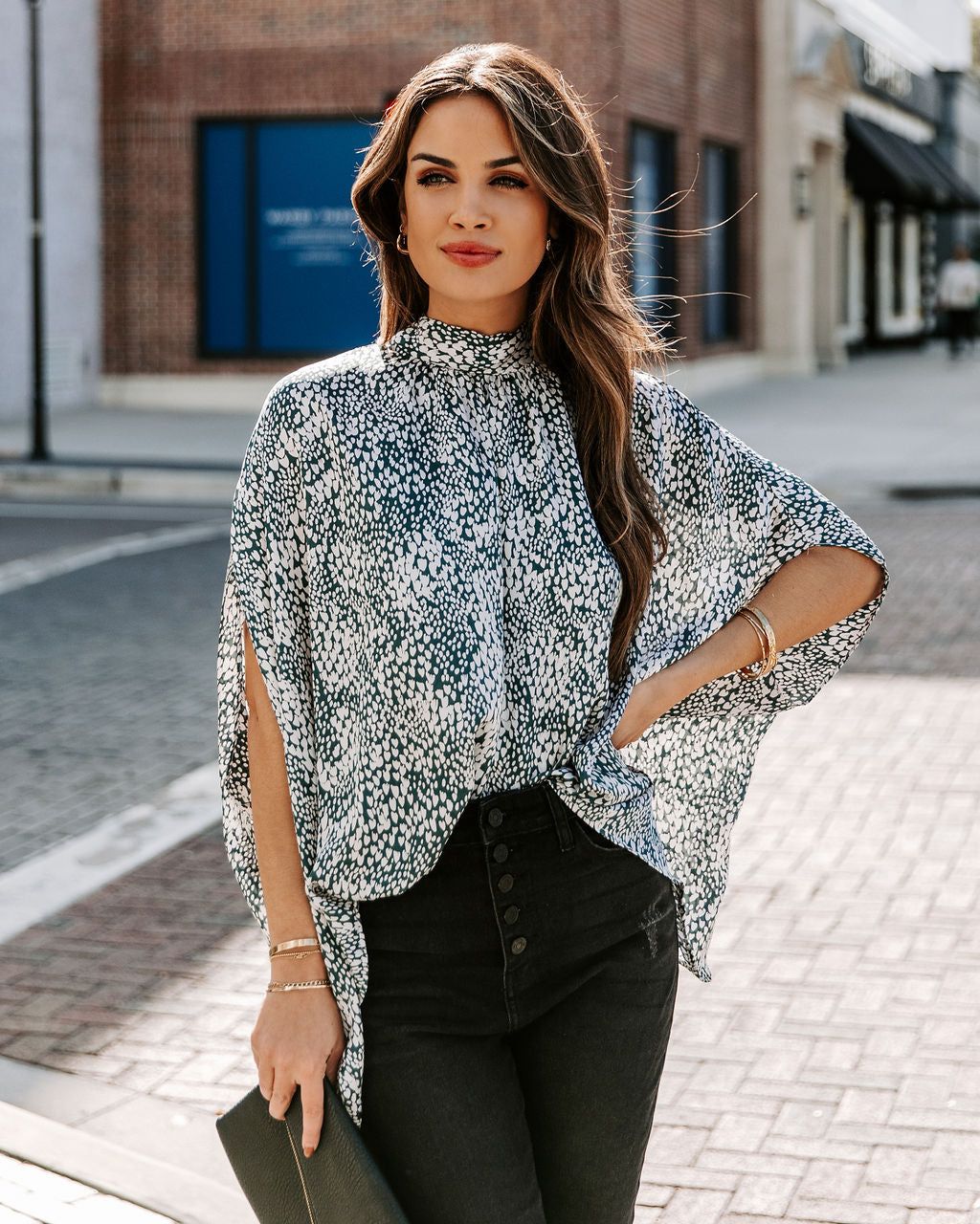Maricopa Printed Cape Sleeve Blouse - Hunter Green - FINAL SALE sold by Vici product image thumbnail 7