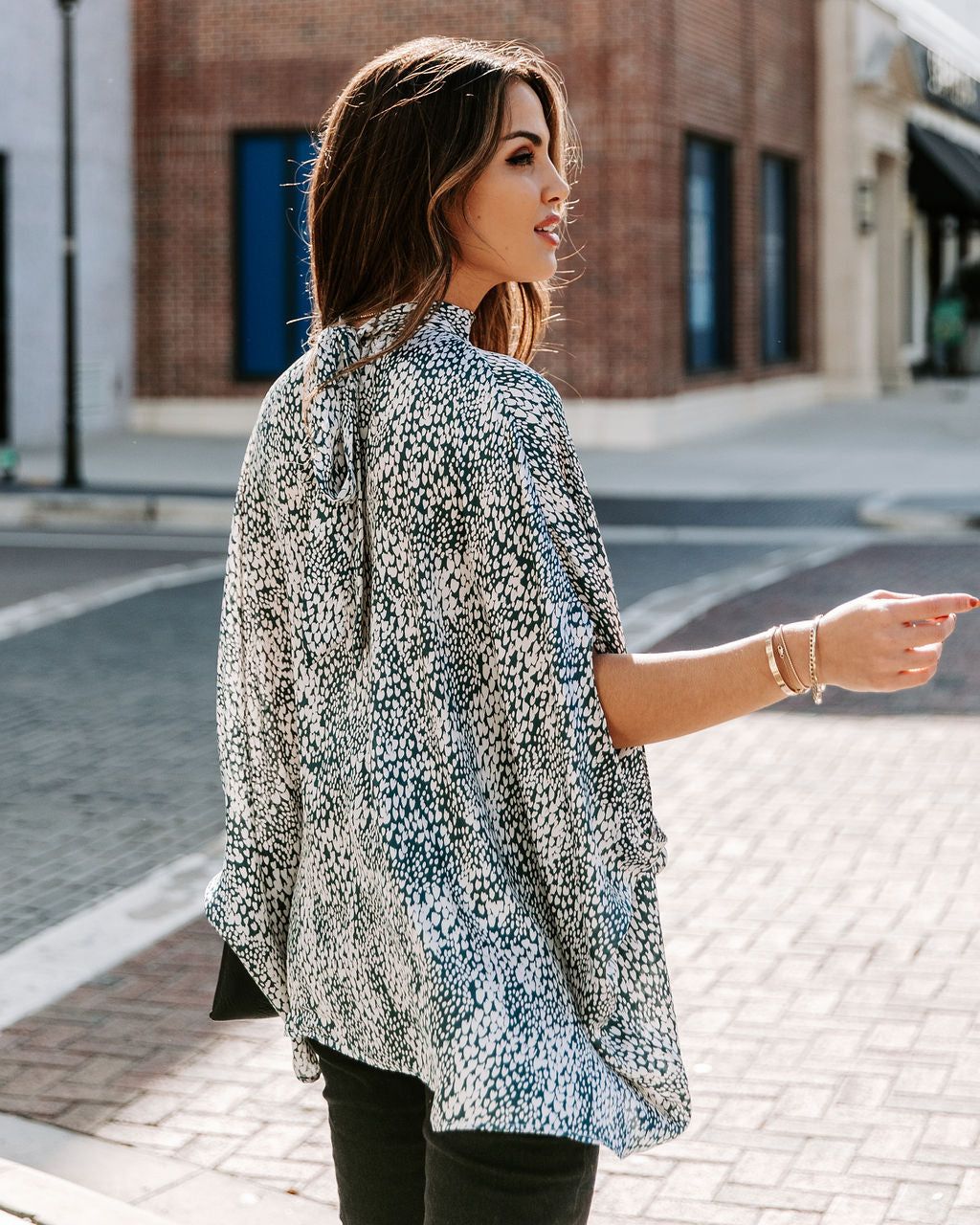 Maricopa Printed Cape Sleeve Blouse - Hunter Green - FINAL SALE sold by Vici product image thumbnail 2