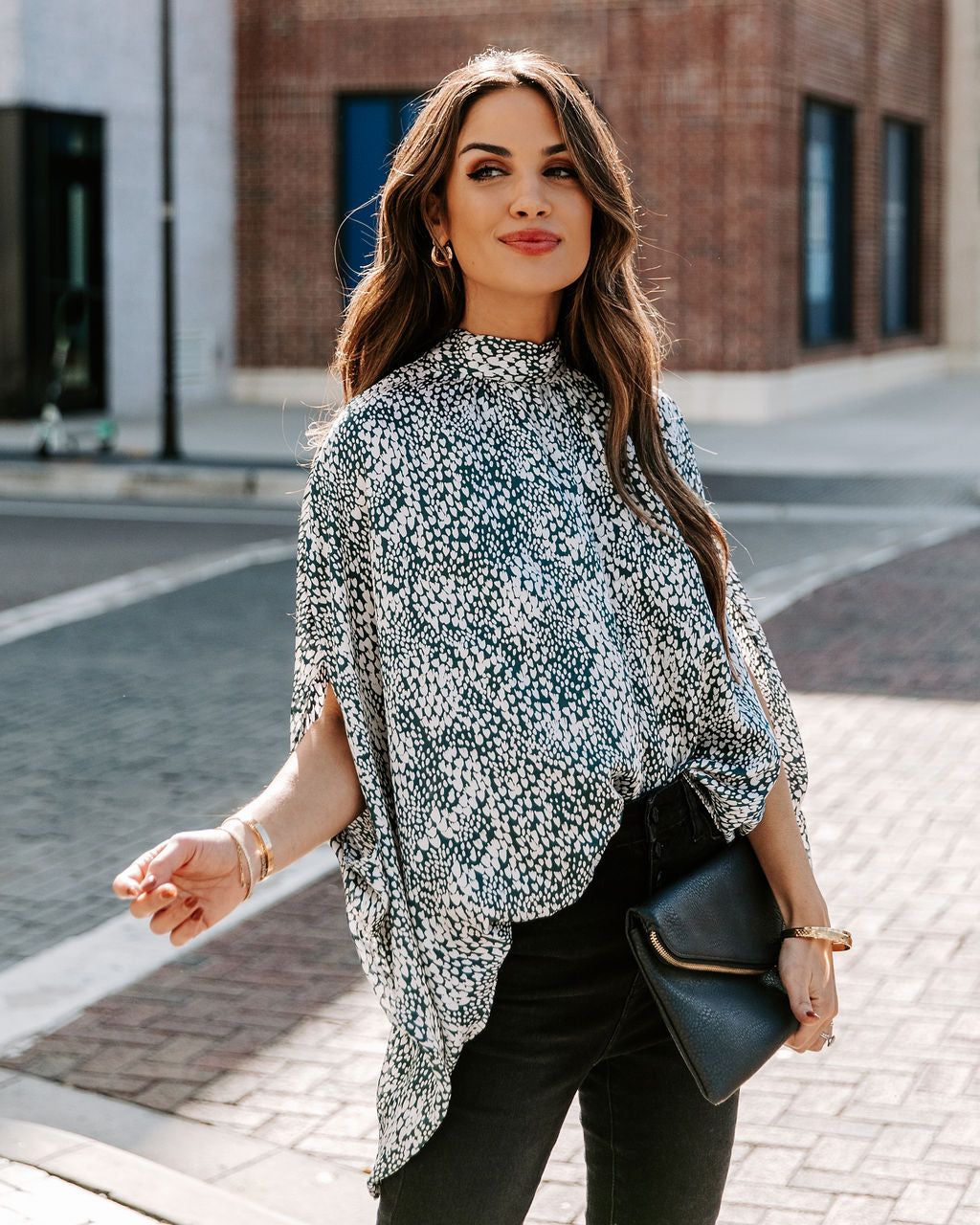 Maricopa Printed Cape Sleeve Blouse - Hunter Green - FINAL SALE sold by Vici product image thumbnail 5