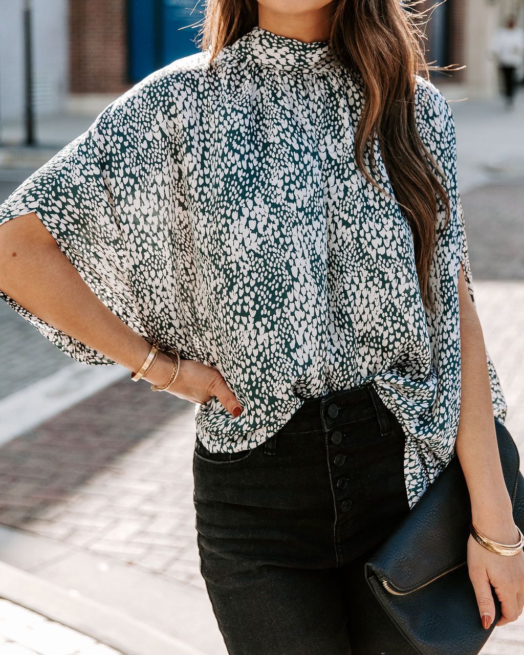 Maricopa Printed Cape Sleeve Blouse - Hunter Green - FINAL SALE sold by Vici product image thumbnail 4