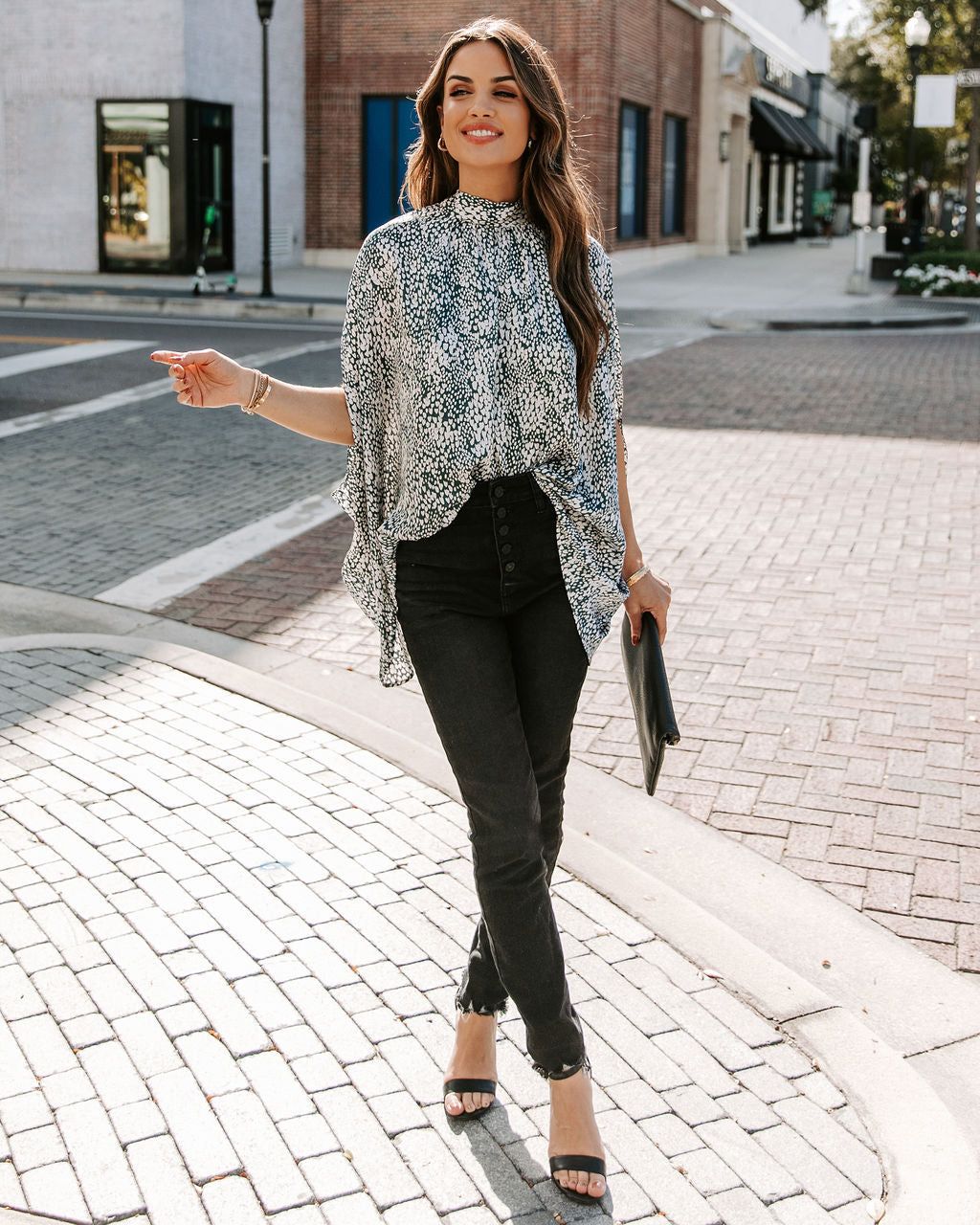 Maricopa Printed Cape Sleeve Blouse - Hunter Green - FINAL SALE sold by Vici product image thumbnail 3