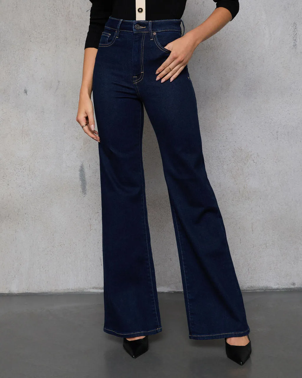 Jenna High Rise Wide Flare Jeans sold by Vici