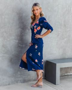 Life Is Peachy Floral Ruched Puff Sleeve Midi Dress - FINAL SALE sold by Vici