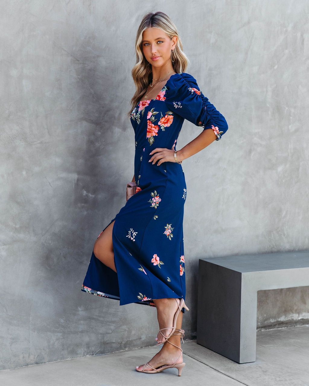Life Is Peachy Floral Ruched Puff Sleeve Midi Dress - FINAL SALE sold by Vici product image thumbnail 6