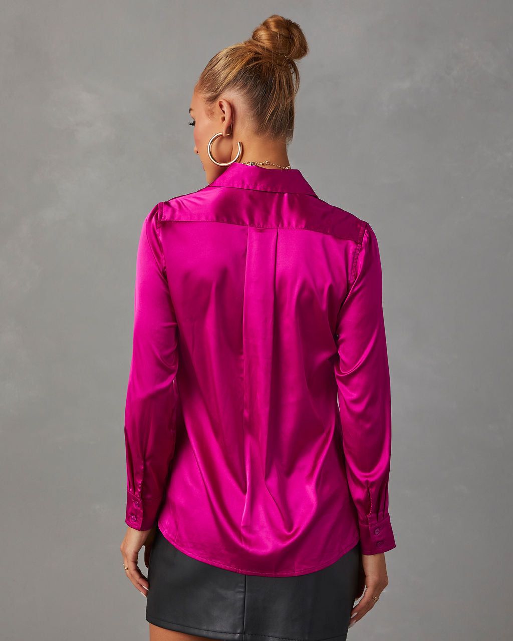 Nadine Satin Button Down Top - Fuchsia sold by Vici product image thumbnail 4