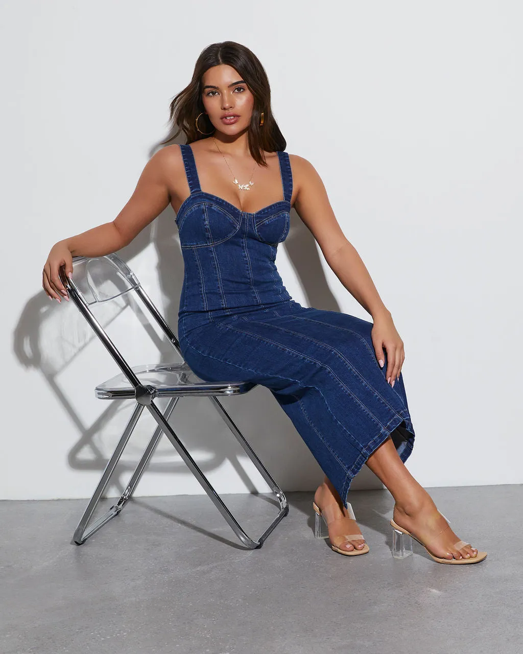 Aubrey Sweetheart Denim Midi Dress sold by Vici product image thumbnail 2