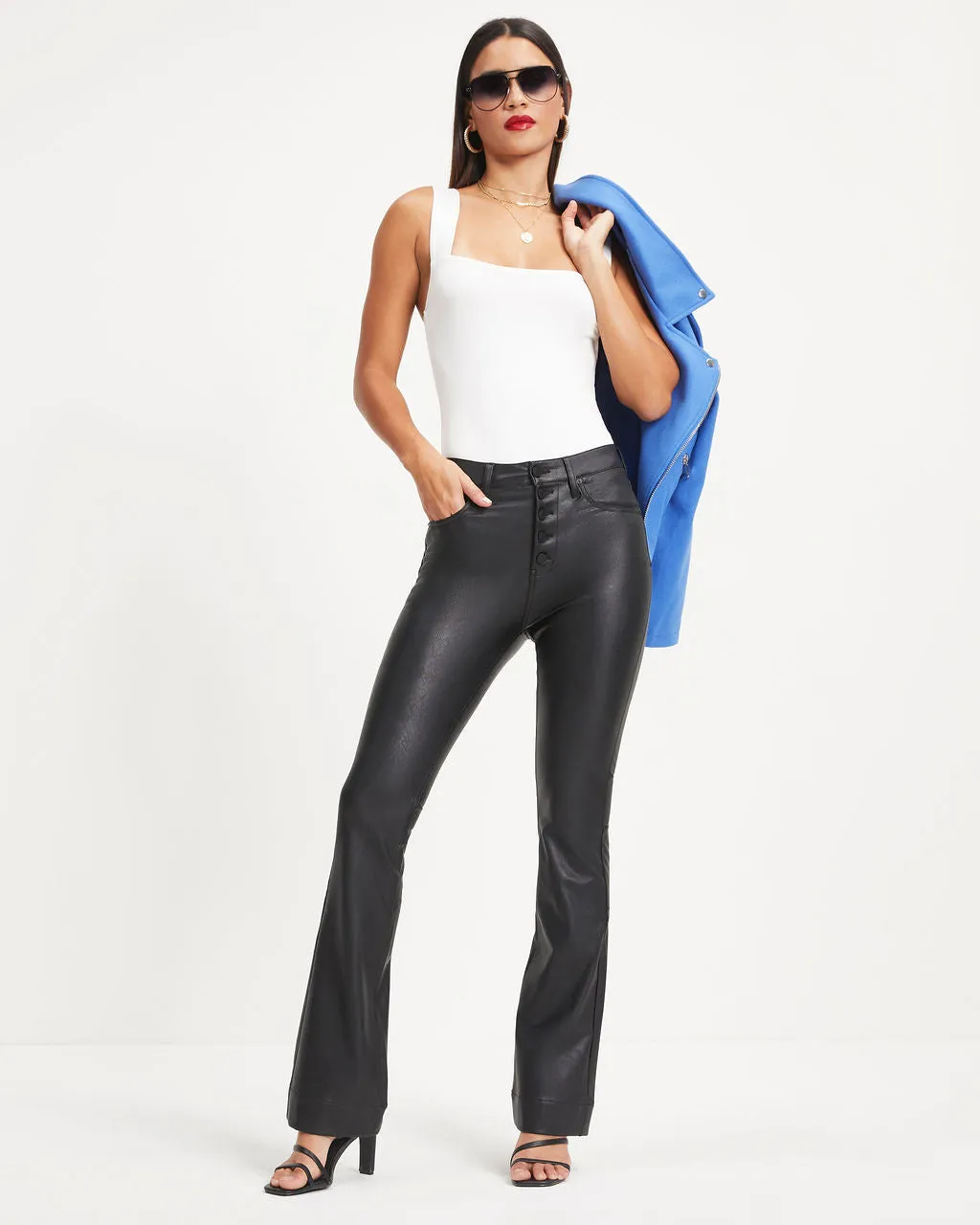 Howard High Rise Faux Leather Flare Pants sold by Vici product image thumbnail 3