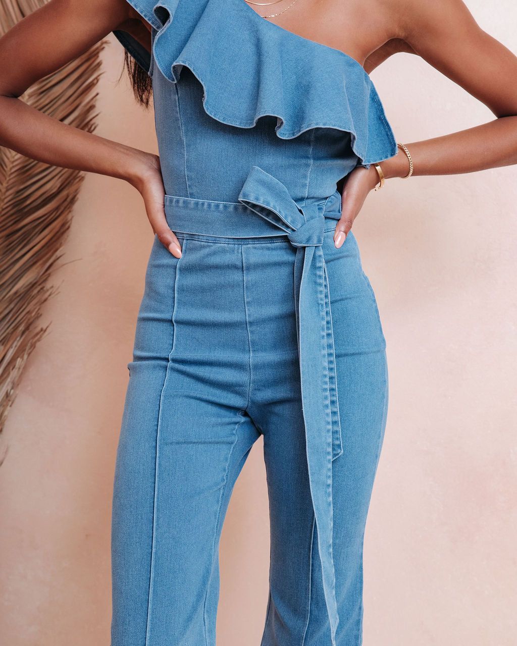 Cameran Cotton One Shoulder Flare Jumpsuit - Denim - FINAL SALE sold by Vici product image thumbnail 2