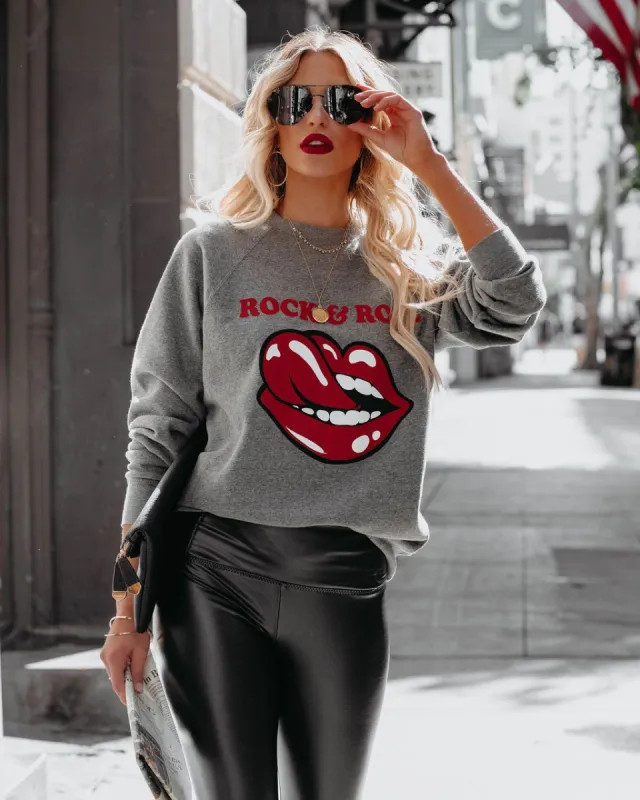 Red Lips Rock And Roll Cotton Blend Sweatshirt - FINAL SALE sold by Vici