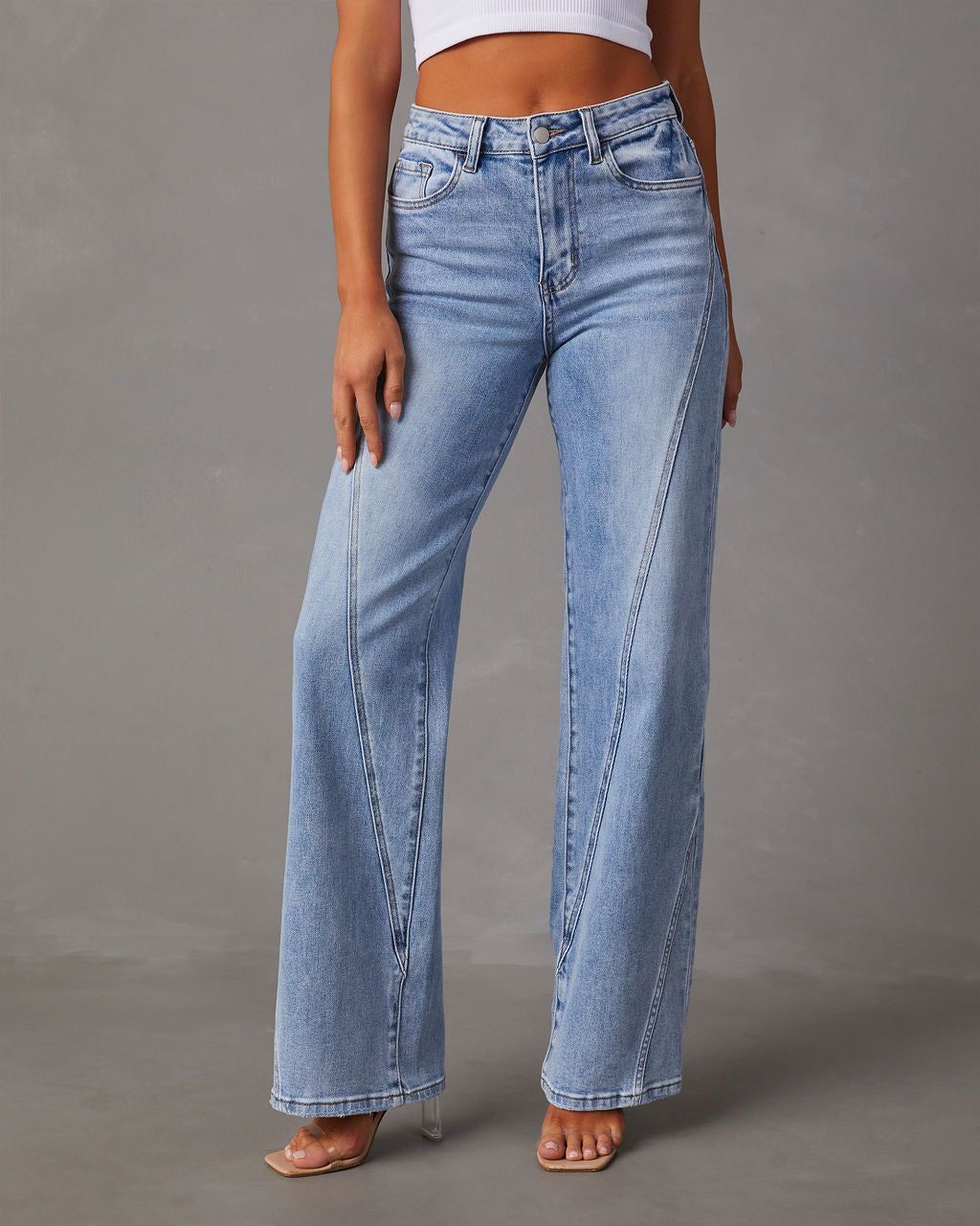 VICI Trendsetter Wide Leg Diagonal Seam Jeans - Light Wash sold by Vici product image thumbnail 2