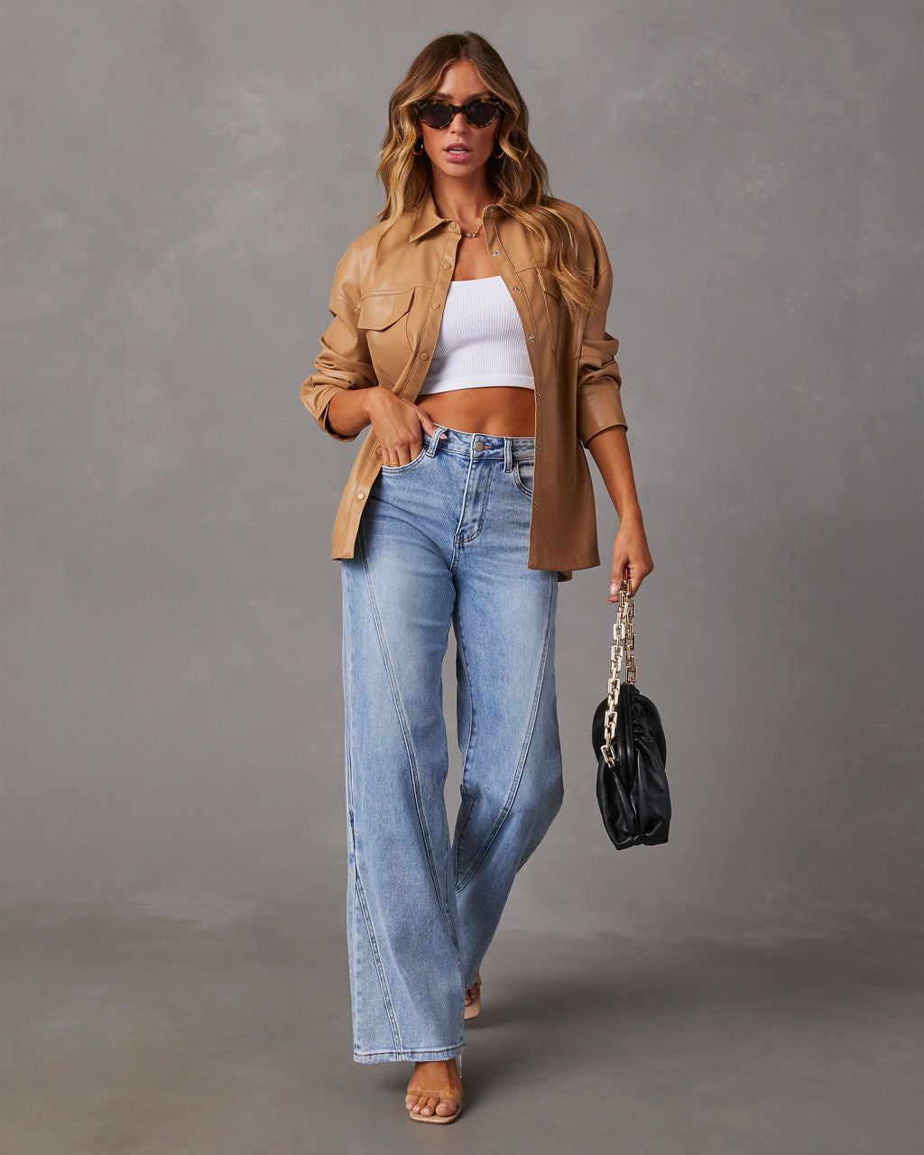 VICI Trendsetter Wide Leg Diagonal Seam Jeans - Light Wash sold by Vici product image thumbnail 5