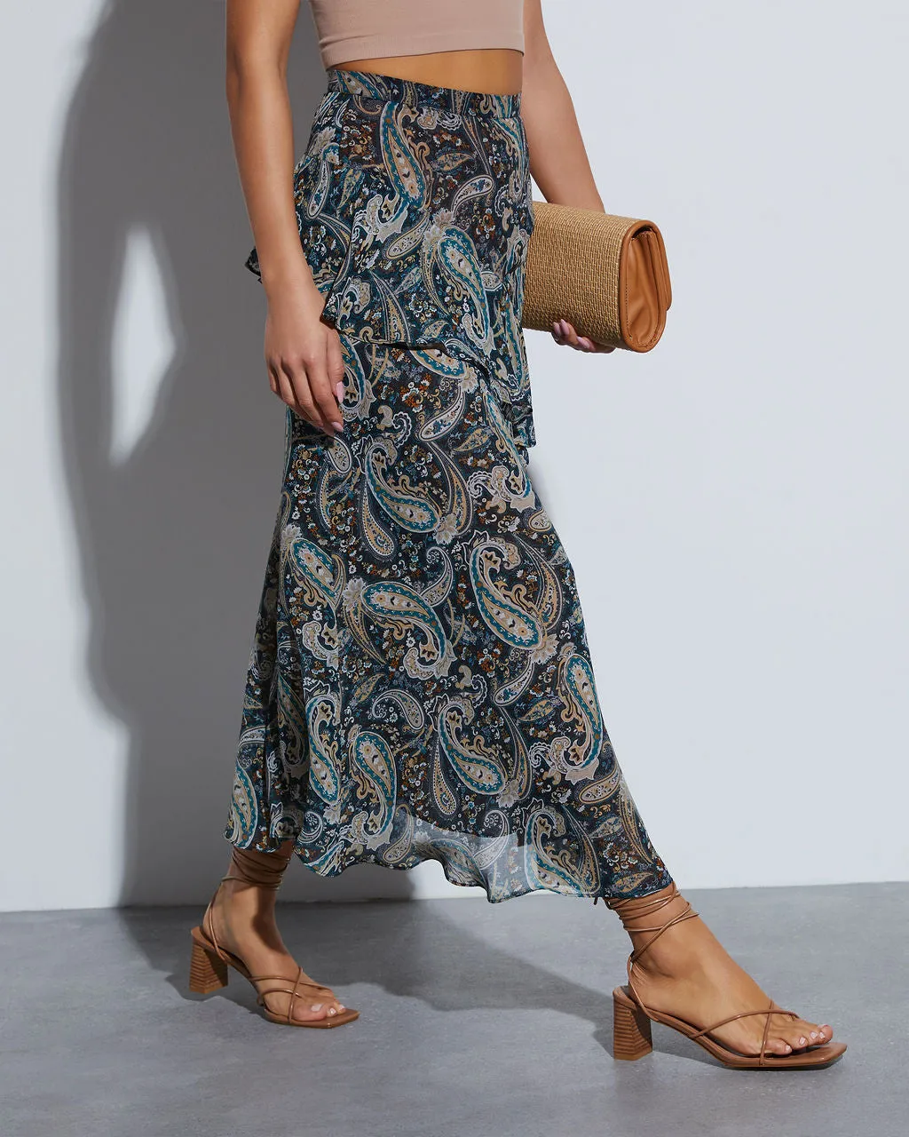 Palisades Paisley Diagonal Tiered Maxi Skirt sold by Vici product image thumbnail 3