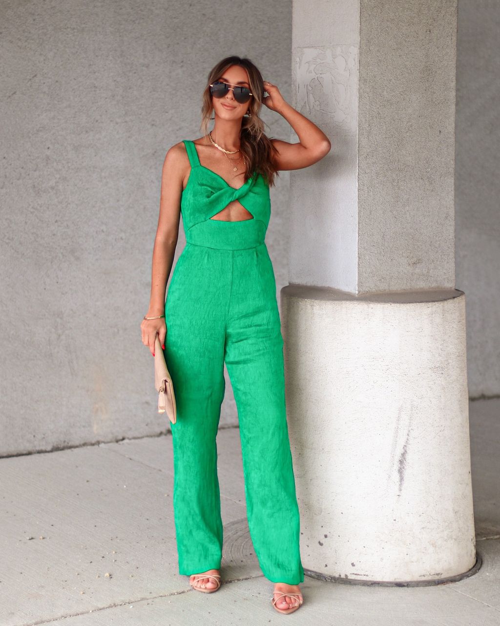 Lacey Plisse Cutout Pocketed Jumpsuit - Green - FINAL SALE sold by Vici product image thumbnail 3