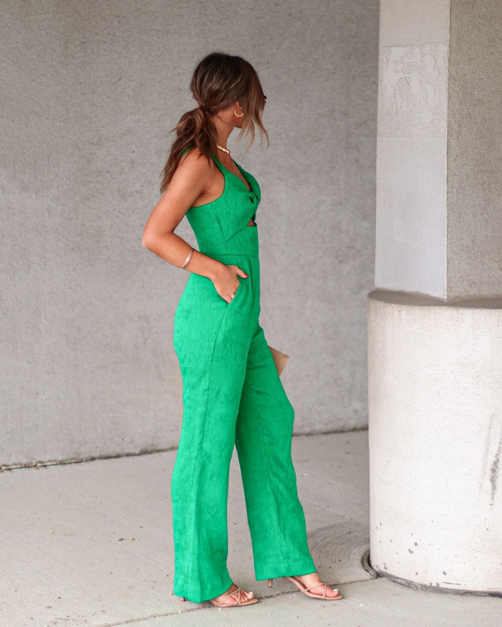 Lacey Plisse Cutout Pocketed Jumpsuit - Green - FINAL SALE sold by Vici product image thumbnail 5