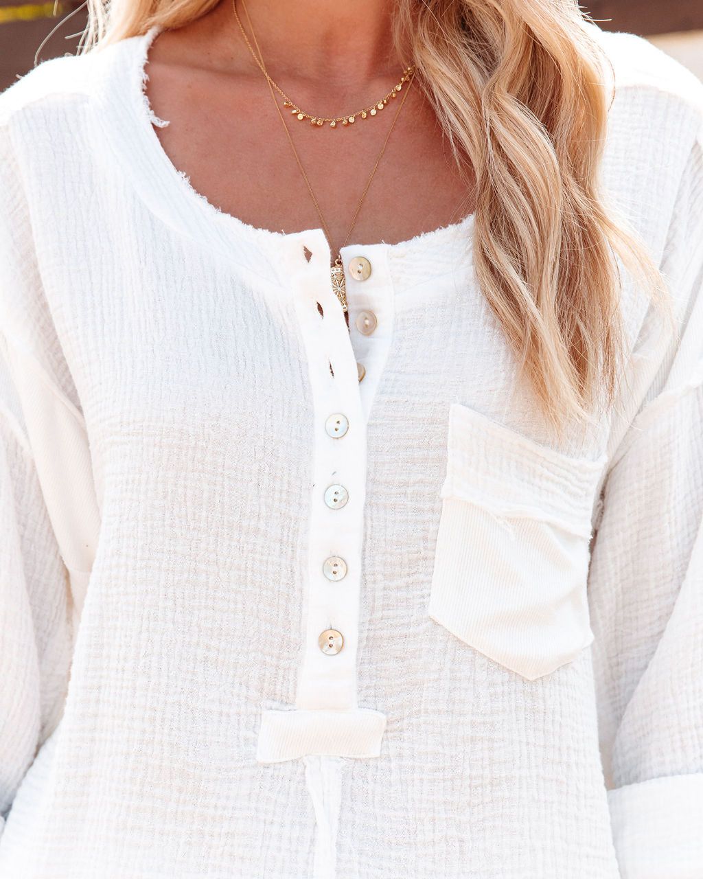 Collins Textured Cotton Pocket Button Up Top - FINAL SALE sold by Vici product image thumbnail 4