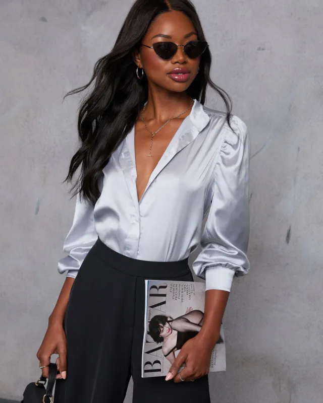 Lindsey Satin Button Down Top sold by Vici