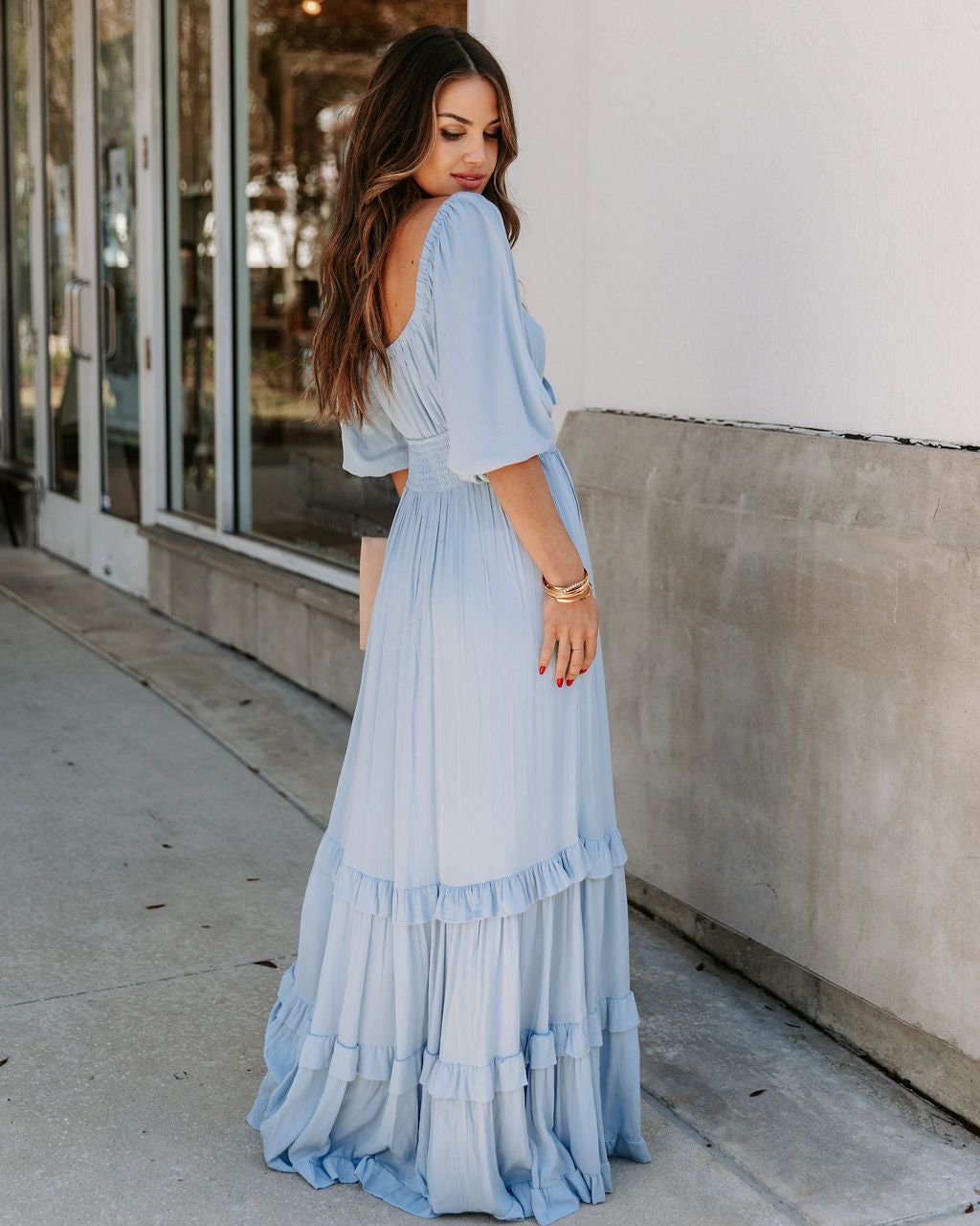 Adeline Pocketed Tie Front Tiered Maxi Dress - Blue - FINAL SALE sold by Vici product image thumbnail 2