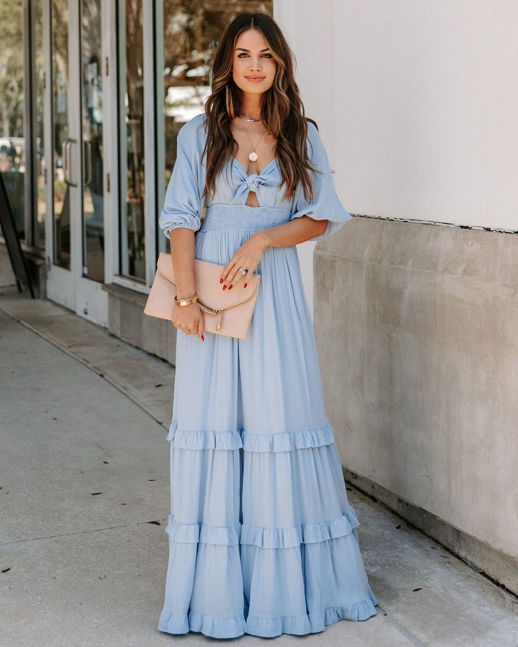 Adeline Pocketed Tie Front Tiered Maxi Dress - Blue - FINAL SALE sold by Vici product image thumbnail 7